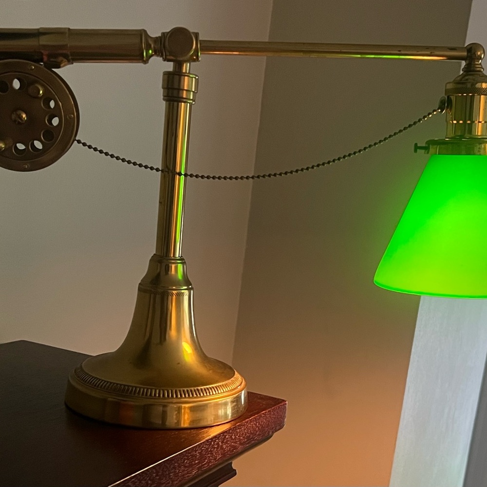 Vintage Brass Desk Lamp with Green Shade